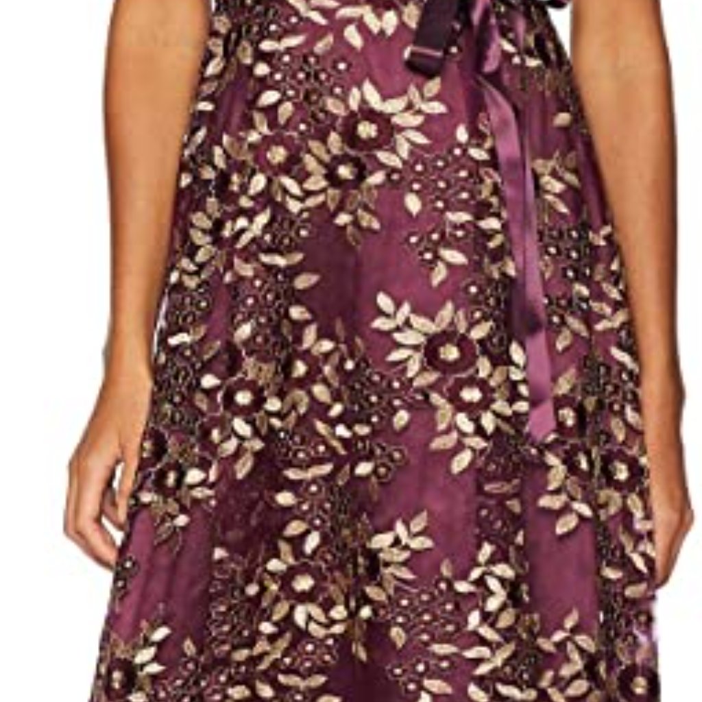 Tahari Midi Dress- Maroon And Gold